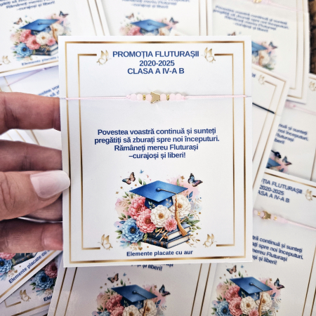 Bratara Magica - Brățară Absolvire Fete sau Băieți,cu fluturaș Placat cu aur, Mărgele Colorate, Șnur Ajustabil, Personalizată cu Clasa și Promoția