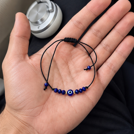 Brățară Evil Eye cu Ochi Protector Albastru, Cristale Albastre și Șnur Negru [1]
