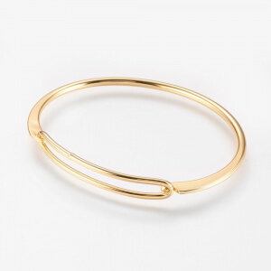 Bratara bangle placata cu aur, fixa, personalizata, cu 2 inimioare gravate cu o initiala si perla shell [5]