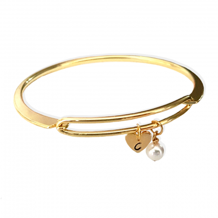 Bratara bangle placata cu aur, fixa, personalizata, cu inimioara gravata cu o initiala [1]