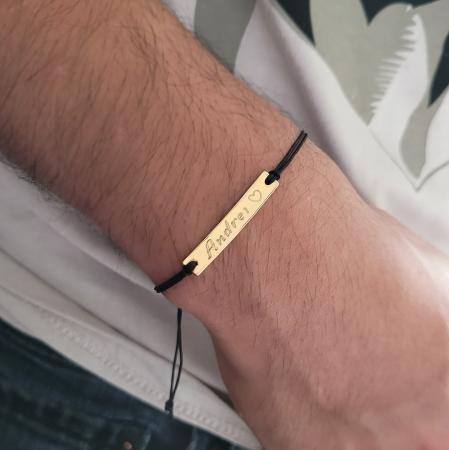 Bratara barbat personalizata cu nume, gravata pe placuta placata cu aur [0]