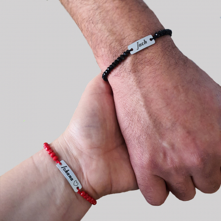 Bratara barbateasca personalizata cu nume, margele din cristal negre si snur ajustabil [3]