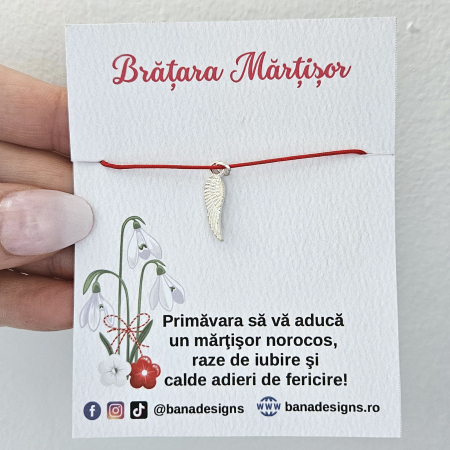 Bratara Martisor Magica - Bratara Martisor cu aripa de inger si snur rosu ajustabil