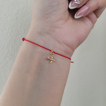 Bratara martisor cu charm avion placat cu aur de 18K, cu snur ajustabil [1]