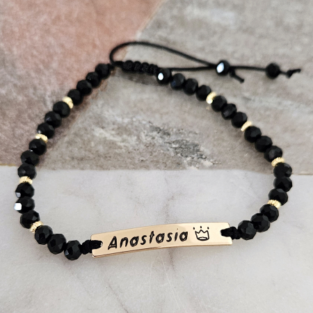 Toate Bratarile - Bratara placata cu aur de 18K personalizata cu nume, cristale negre