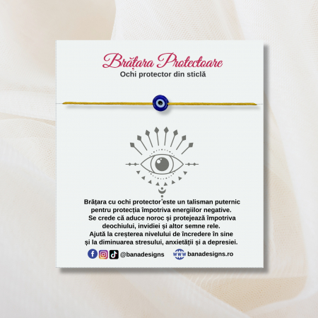 Brățară Minimalistă Ochi Protector Albastru pe Șnur Mustar – Brățară Talisman Noroc și Protecție, Ajustabilă cu Noduri Kabbalah [3]