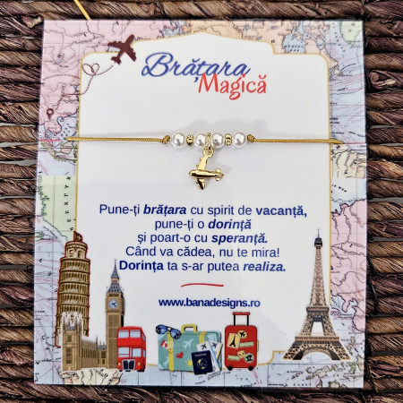 Bratara Magica - Brățară cu Palmier Placat cu Aur – Perluțe Shell Naturale, Șnur Auriu
