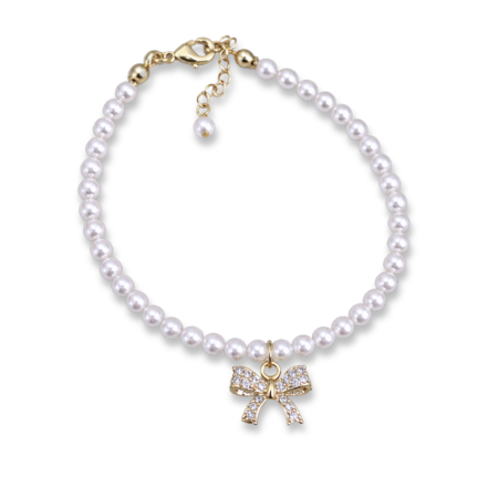 Brățară cu Perle Albe Shell Pearls și Fundita placata cu aur 18K [1]