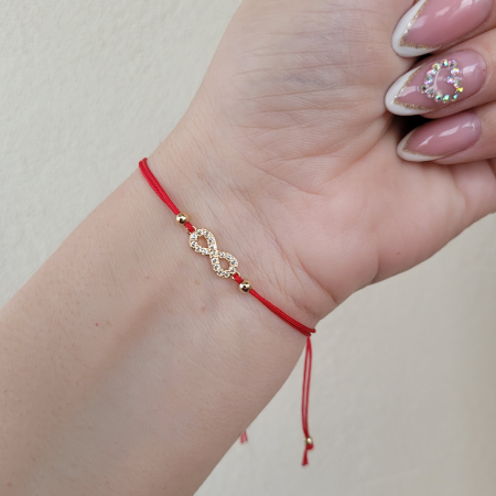 Bratara cu semnul infinitului, cu cristale Cubic Zirconia, placata cu aur, cu snur ajustabil [3]