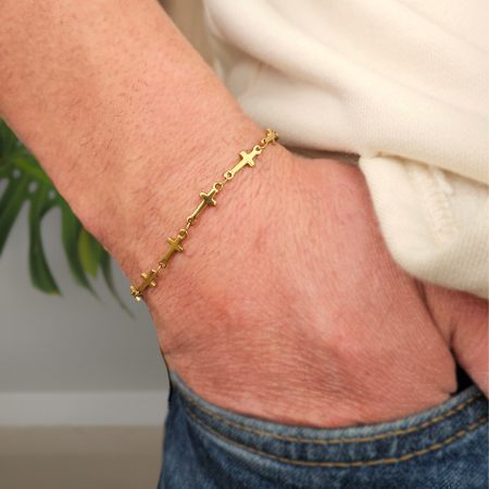 Brățări pentru EL - Brățară Unisex din Inox Auriu cu Cruciulițe – Cadou Elegant cu Semnificație Spirituală