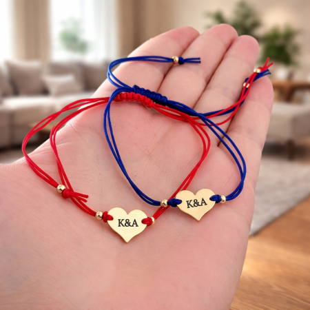 Bratara inima placata cu aur de 18 K gravata cu initiala si snur ajustabil [3]