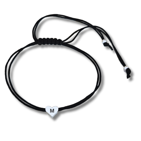 Bratara inimioara placata cu aur personalizata, gravata cu initiala, cu snur ajustabil macrame [2]