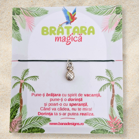 Bratara Magica - Brățară Magică cu Ananas Șnur Mătăsos Ajustabil, Culoare la Alegere, Design Tropical