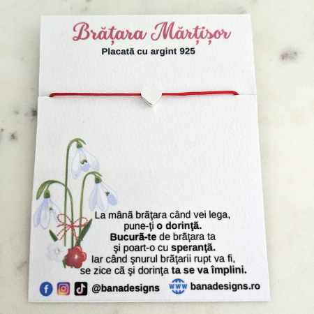 Bratara Martisor cu charm inimioara placata cu argint 925 cu snur rosu [1]