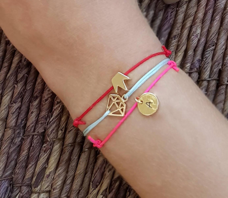 Bratara martisor cu charm diamant placat cu aur, cu snur ajustabil rosu [7]