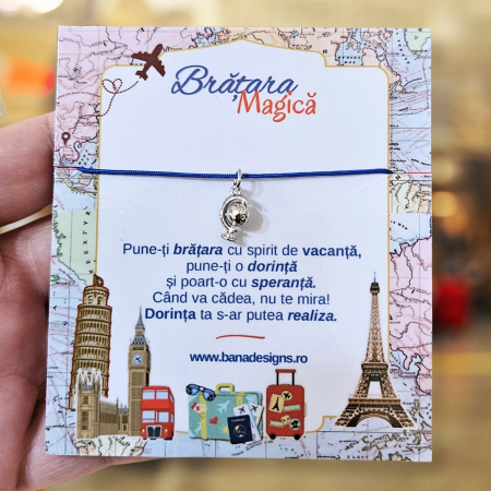 Cadouri - Brățară Magică cu Glob Pământesc Rotitor – Șnur Mătăsos Ajustabil, Design de Călătorii