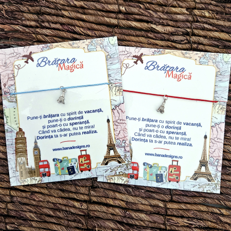 Bratara Magica - Brățară Magică cu Turnul Eiffel – Șnur Mătăsos Ajustabil, Ambalaj cu Design de Călătorii