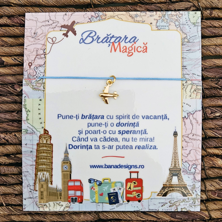 Brățară Magică cu Avion Placat cu Aur – Șnur Mătăsos Ajustabil, Design de Călătorii [2]