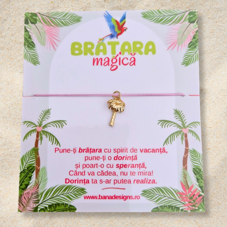 Bratara Magica - Brățară Magică cu Palmier Placat cu Aur – Șnur Mătăsos Ajustabil, Culoare la Alegere