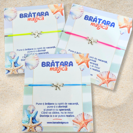 Bijuterii - Brățară Magică cu Steluta de Mare – Snur Mătăsos Ajustabil, Culoare la Alegere