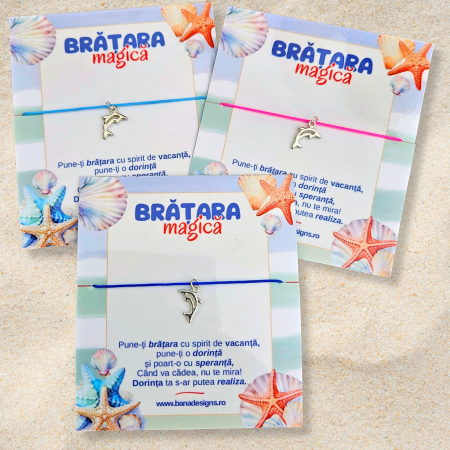 Bratara Magica - Brățară Magică cu  Delfin – Snur Mătăsos Ajustabil, Culoare la Alegere