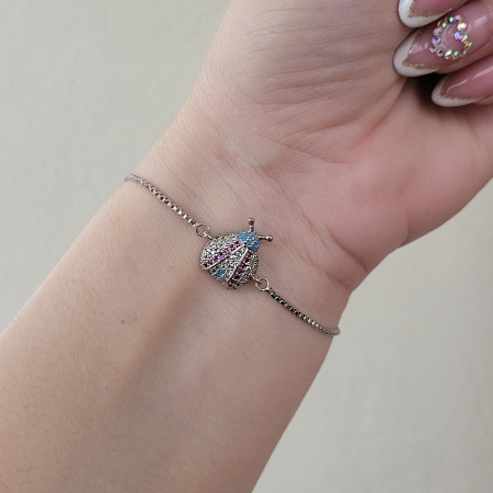 Martisoare - Bratara Martisor buburuza, placat cu platina, decorata cu cristale Cubic Zirconia