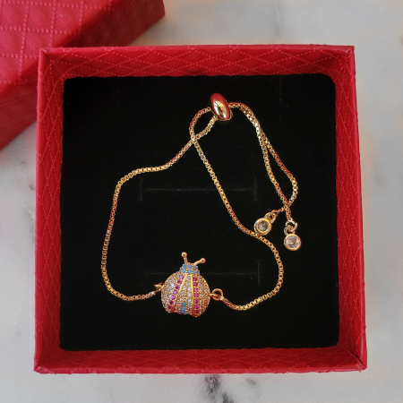 Bratara Martisor buburuza, placat cu aur, decorat cu cristale Cubic Zirconia [3]