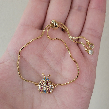 Bratara Martisor buburuza, placat cu aur, decorat cu cristale Cubic Zirconia [2]