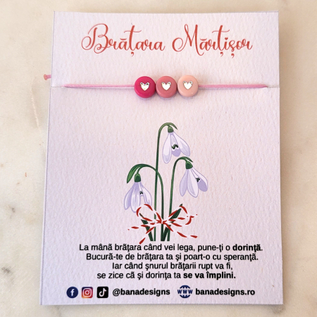 Bratara Martisor colorat cu 3 inimioare argintii in nuante de roz [3]