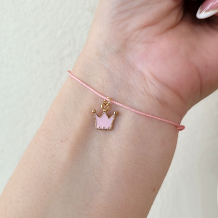 Bratara Martisor colorat cu coronita emailata si snur ajustabil roz [1]