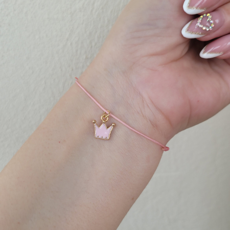 Bratara Martisor colorat cu coronita emailata si snur ajustabil roz [4]