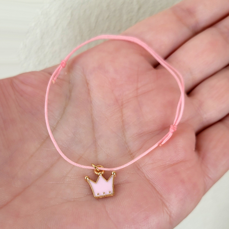 Bratara Martisor colorat cu coronita emailata si snur ajustabil roz [2]