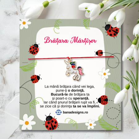Bratari - Bratara Martisor colorat cu unicorn emailat si snur ajustabil