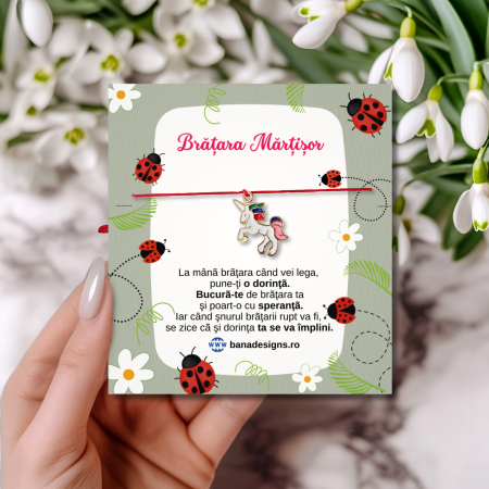Bratara Martisor colorat cu unicorn emailat si snur ajustabil [1]