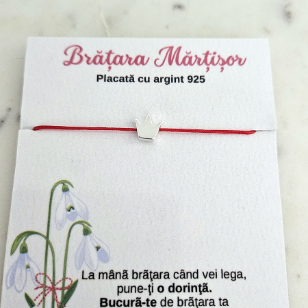 Bratara Martisor coronita placata cu argint 925, cu snur rosu [5]