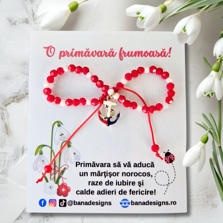 Bratari - Bratara Martisor cu ancora emailata, cristale rosii si albe