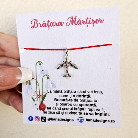 Bratara Martisor cu avion si snur rosu ajustabil [1]