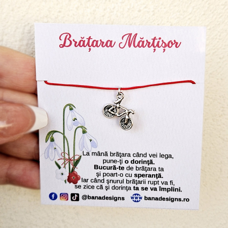 Martisoare - Bratara Martisor cu bicicleta si snur rosu ajustabil