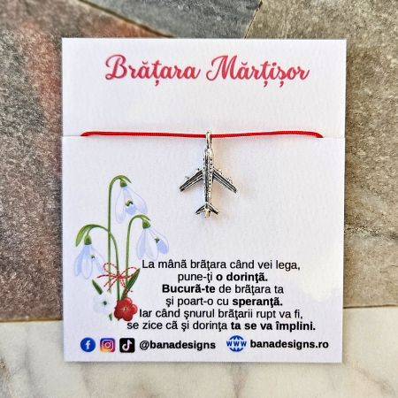 Bratara Martisor cu avion si snur rosu ajustabil [2]