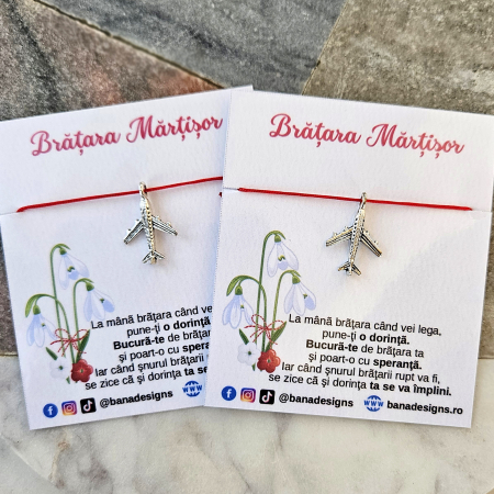 Bratara Martisor cu avion si snur rosu ajustabil [4]