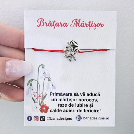 Bratari Martisor - Bratara Martisor cu scoica si stea de mare, snur rosu ajustabil
