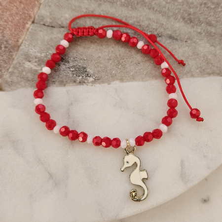 Bratara Martisor cu calut de mare emailat, cristale rosii si albe [3]