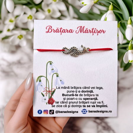 Bratara Martisor cu calut de mare si snur ajustabil rosu [1]