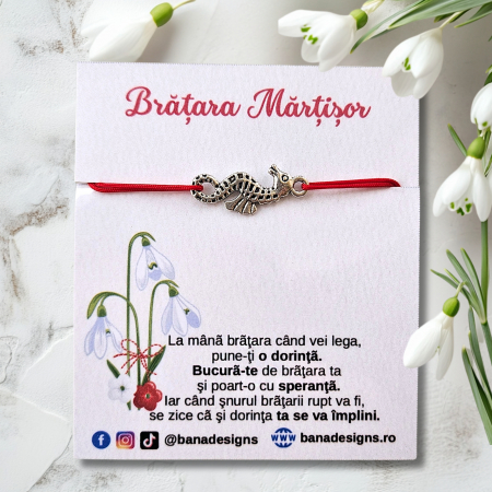 Bratari Martisor - Bratara Martisor cu calut de mare si snur ajustabil rosu