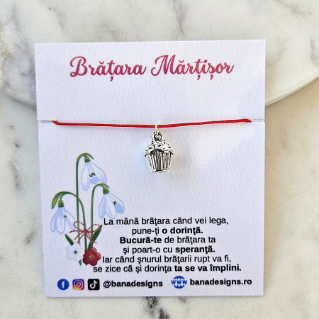 Bratari Martisor - Bratara Martisor cu charm briosa si snur rosu ajustabil