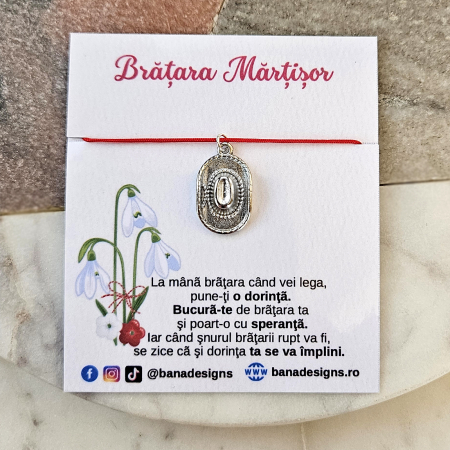Bratara Martisor cu charm palarie si snur rosu ajustabil [2]