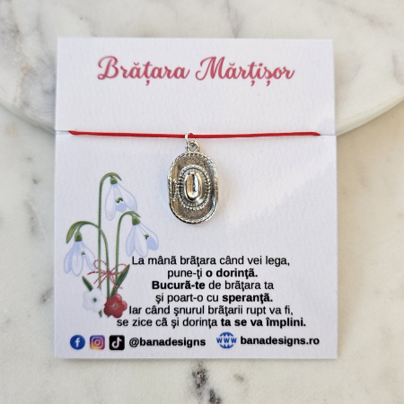 Bratari Martisor - Bratara Martisor cu charm palarie si snur rosu ajustabil