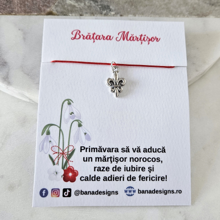 Martisoare - Bratara Martisor cu charm crin imperial, fleur de lis, cu snur ajustabil