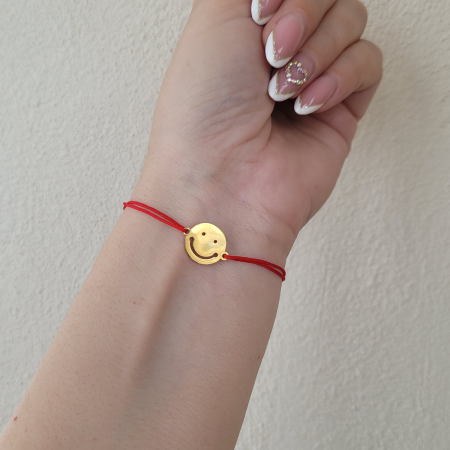 Bratara martisor cu charm emoticon din otel inoxidabil auriu, cu snur ajustabil [1]