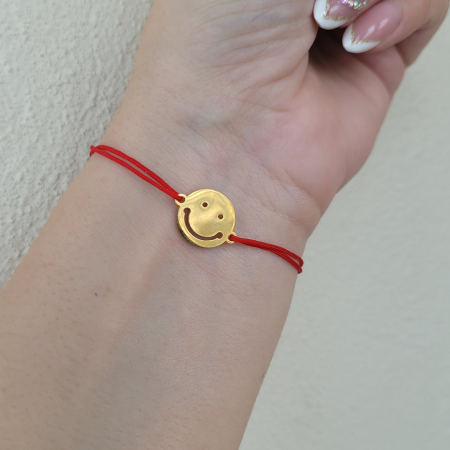 Power Couple - Bratara martisor cu charm emoticon din otel inoxidabil auriu, cu snur ajustabil